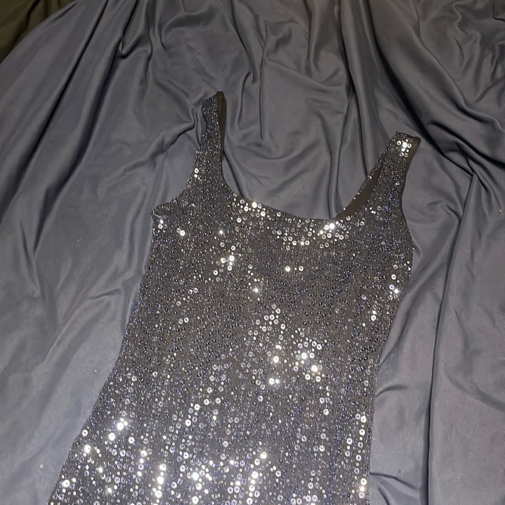 navy blue sequin dress